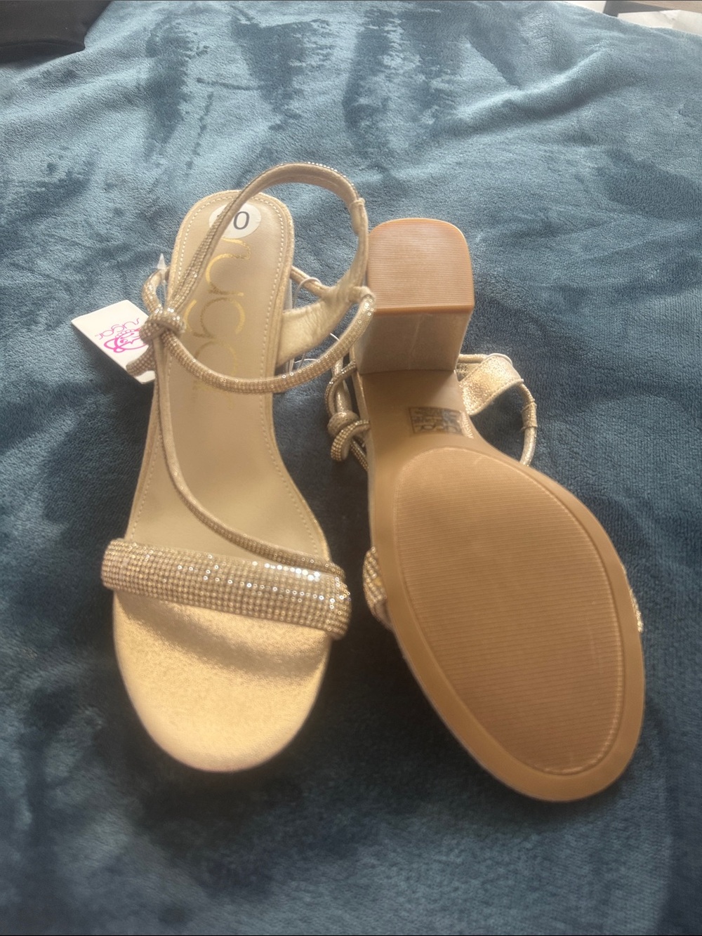 Sugar Gold Rhinestone Block Heel Sandals